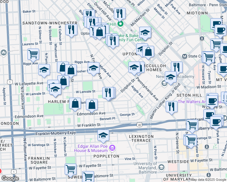map of restaurants, bars, coffee shops, grocery stores, and more near 101 Independence Avenue Southeast in Washington