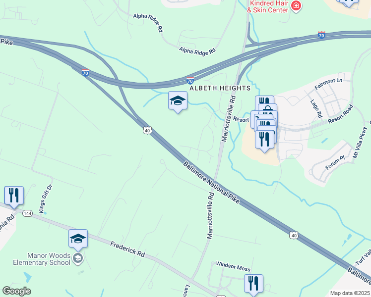 map of restaurants, bars, coffee shops, grocery stores, and more near 11579 Kirkleigh Drive in Ellicott City