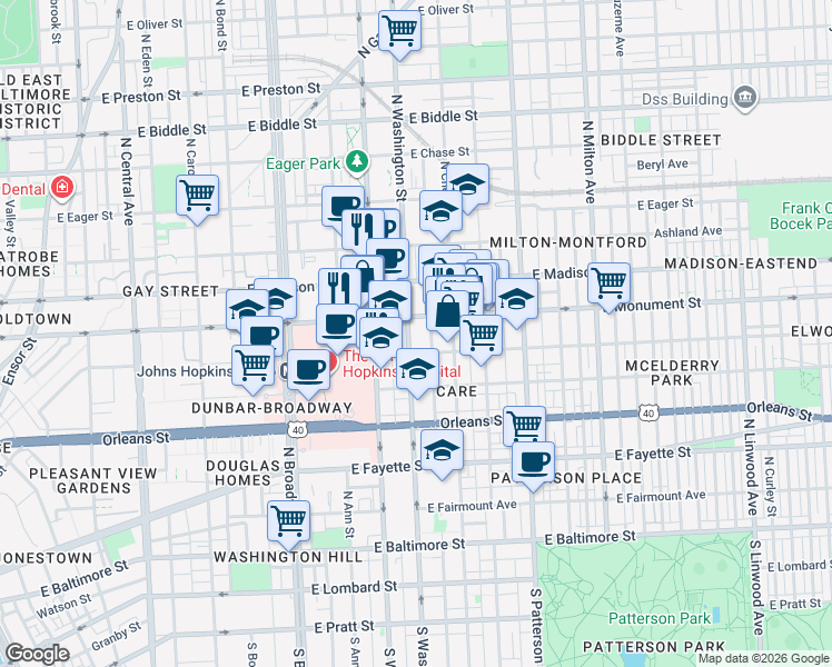 map of restaurants, bars, coffee shops, grocery stores, and more near 101 Independence Avenue Southeast in Washington