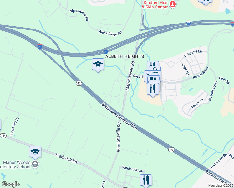 map of restaurants, bars, coffee shops, grocery stores, and more near 11556 Kirkleigh Drive in Ellicott City