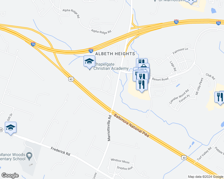 map of restaurants, bars, coffee shops, grocery stores, and more near 11549 Kirkleigh Drive in Ellicott City