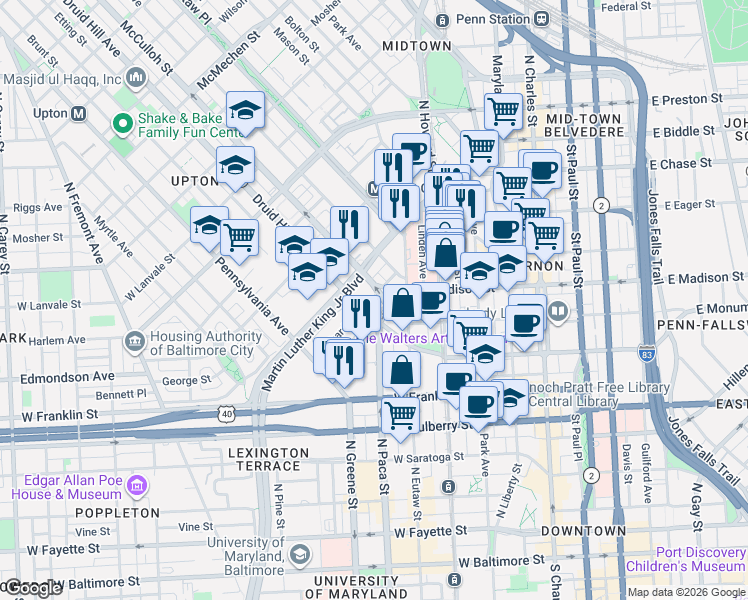 map of restaurants, bars, coffee shops, grocery stores, and more near 101 Independence Avenue Southeast in Washington