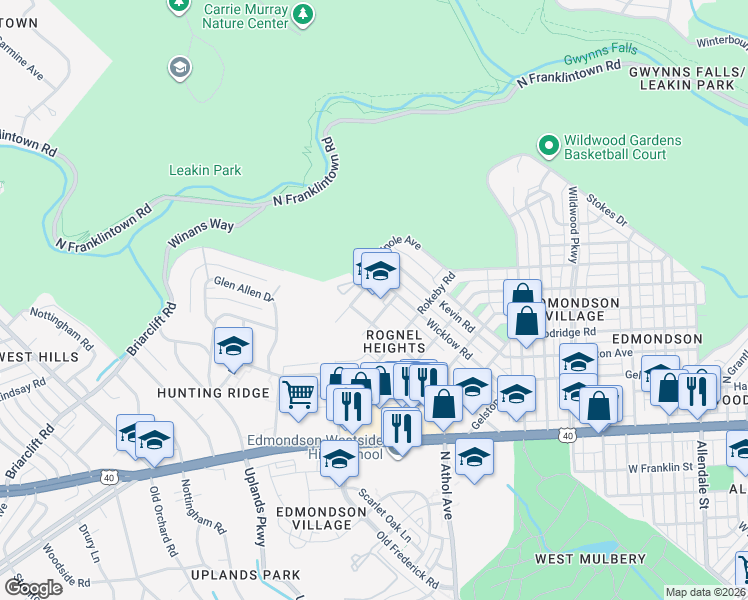 map of restaurants, bars, coffee shops, grocery stores, and more near 4300 Sidehill Road in Baltimore