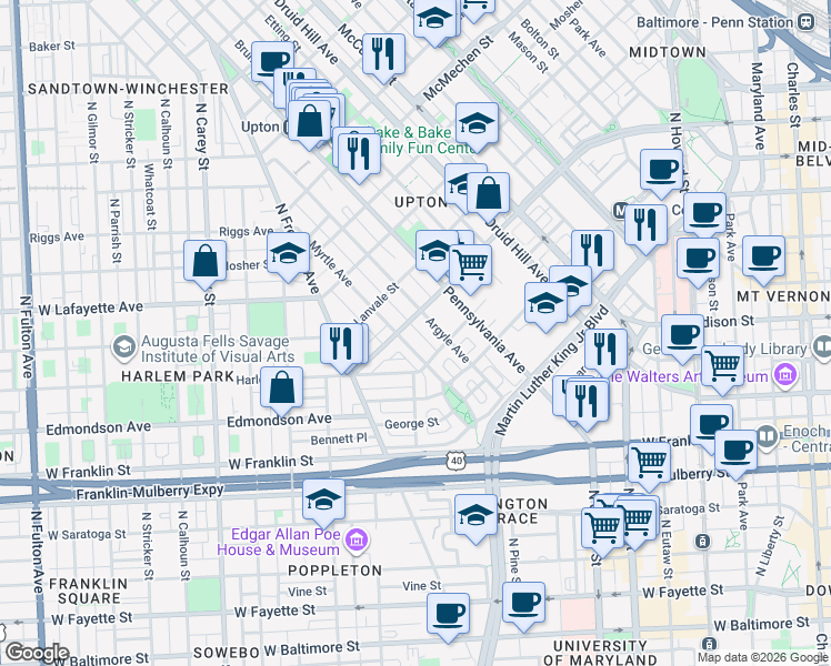 map of restaurants, bars, coffee shops, grocery stores, and more near 101 Independence Avenue Southeast in Washington