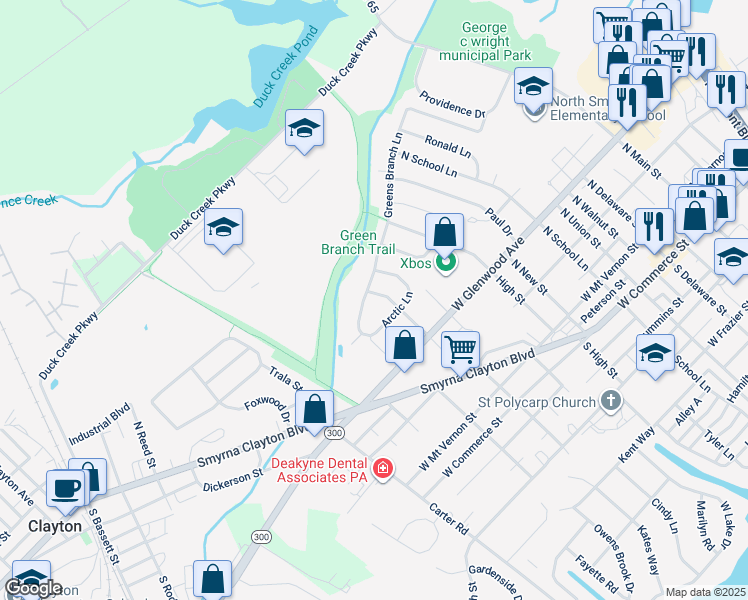 map of restaurants, bars, coffee shops, grocery stores, and more near 129 Summer Drive in Smyrna