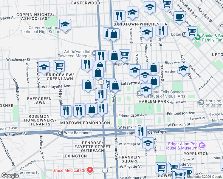 map of restaurants, bars, coffee shops, grocery stores, and more near 101 Independence Avenue Southeast in Washington