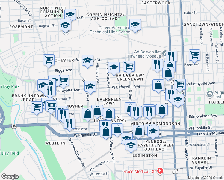 map of restaurants, bars, coffee shops, grocery stores, and more near 101 Independence Avenue Southeast in Washington