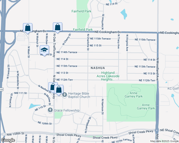 map of restaurants, bars, coffee shops, grocery stores, and more near 800 Northeast 113th Street in Kansas City