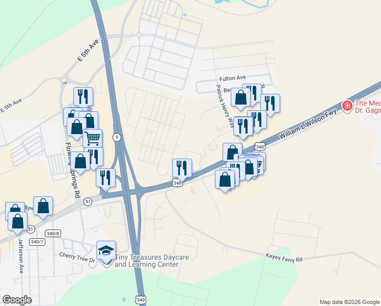 map of restaurants, bars, coffee shops, grocery stores, and more near 182 Jefferson Terrace Road in Charles Town