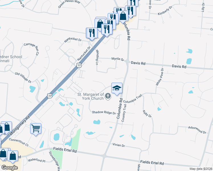 map of restaurants, bars, coffee shops, grocery stores, and more near 3302 Saint George's Way in Loveland