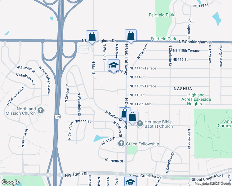 map of restaurants, bars, coffee shops, grocery stores, and more near 11220 North McGee Street in Kansas City