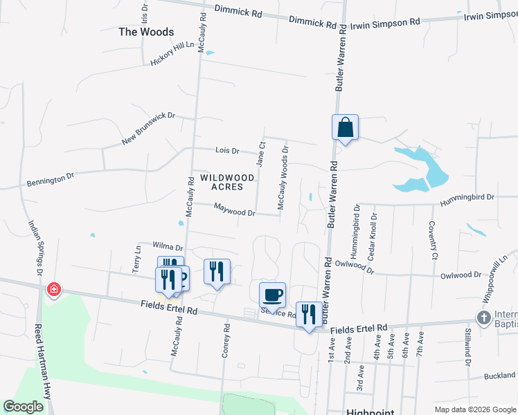 map of restaurants, bars, coffee shops, grocery stores, and more near 9962 Jane Court in Cincinnati