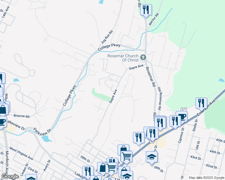 map of restaurants, bars, coffee shops, grocery stores, and more near 55 Wellington Court in Parkersburg