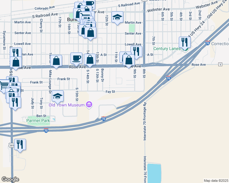 map of restaurants, bars, coffee shops, grocery stores, and more near 1098 Fay Street in Burlington
