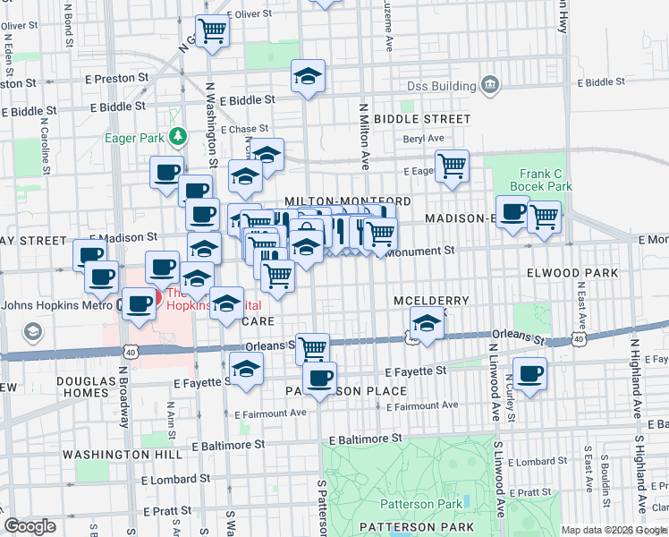 map of restaurants, bars, coffee shops, grocery stores, and more near 101 Independence Avenue Southeast in Washington