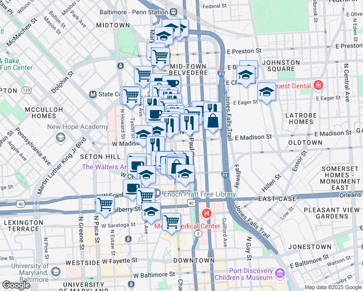 map of restaurants, bars, coffee shops, grocery stores, and more near 101 Independence Avenue Southeast in Washington