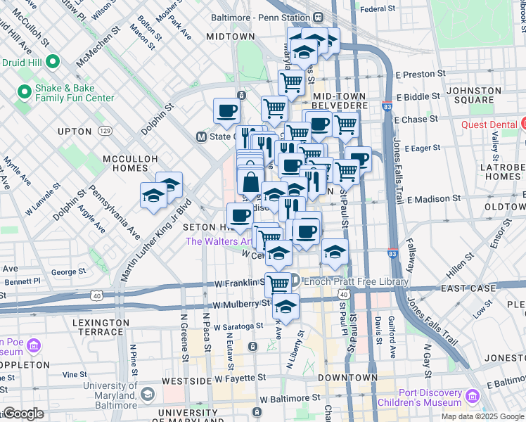 map of restaurants, bars, coffee shops, grocery stores, and more near 101 Independence Avenue Southeast in Washington