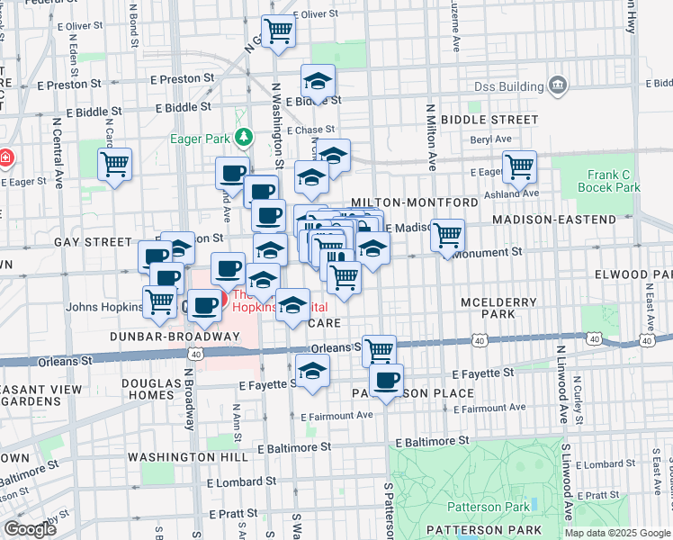 map of restaurants, bars, coffee shops, grocery stores, and more near 101 Independence Avenue Southeast in Washington