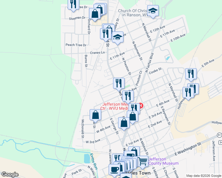 map of restaurants, bars, coffee shops, grocery stores, and more near 215 West Beltline Avenue in Ranson