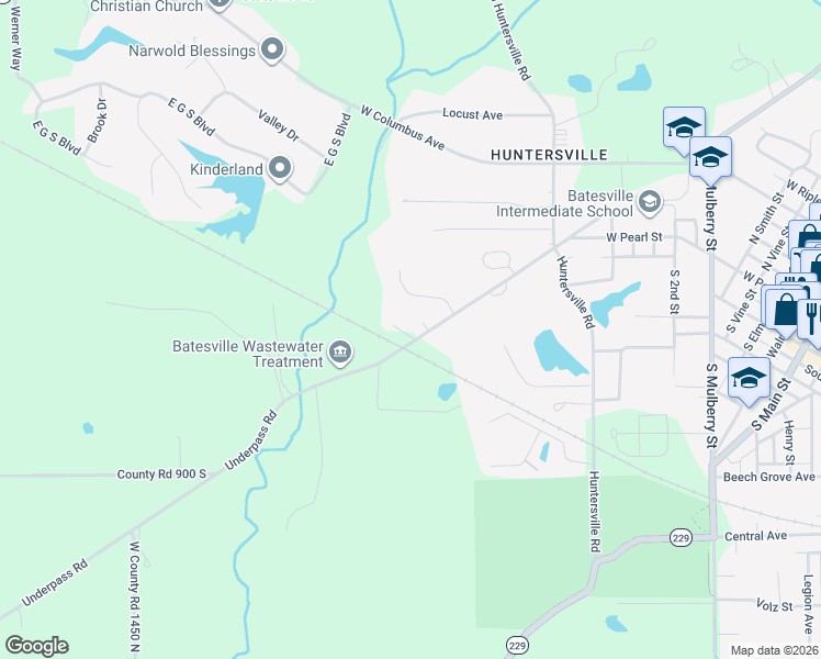 map of restaurants, bars, coffee shops, grocery stores, and more near 45 Westbrook Drive in Batesville