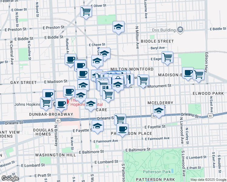 map of restaurants, bars, coffee shops, grocery stores, and more near 101 Independence Avenue Southeast in Washington
