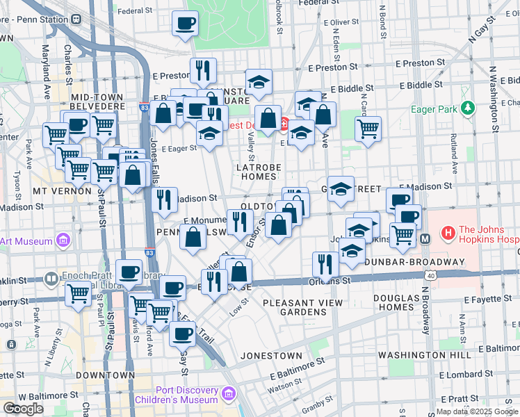 map of restaurants, bars, coffee shops, grocery stores, and more near 101 Independence Avenue Southeast in Washington