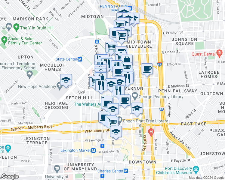 map of restaurants, bars, coffee shops, grocery stores, and more near 101 Independence Avenue Southeast in Washington