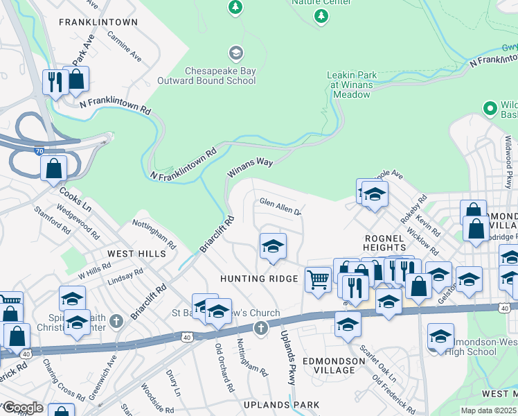 map of restaurants, bars, coffee shops, grocery stores, and more near 832 Glen Allen Drive in Baltimore