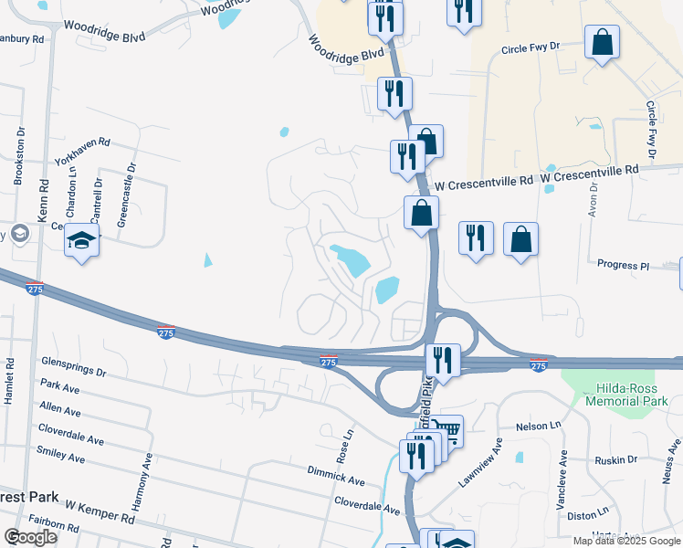 map of restaurants, bars, coffee shops, grocery stores, and more near 12027 Merganser Drive in Springdale