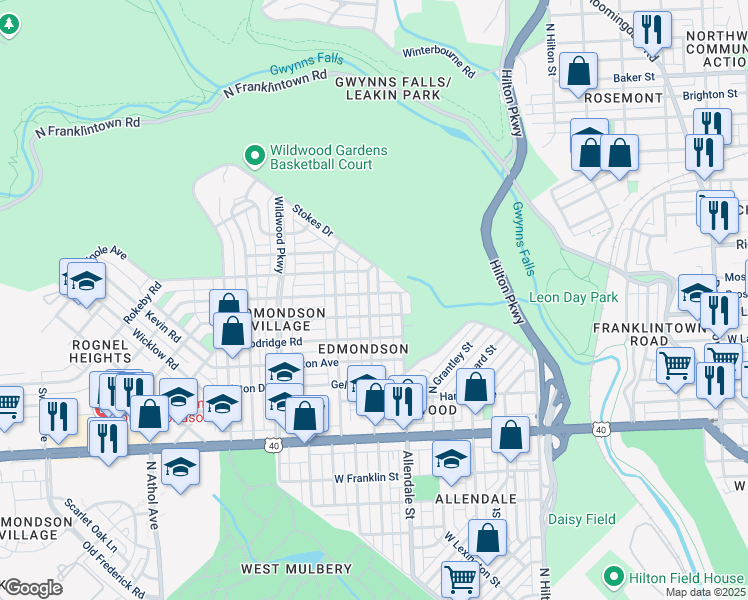 map of restaurants, bars, coffee shops, grocery stores, and more near 917 Mount Holly Street in Baltimore