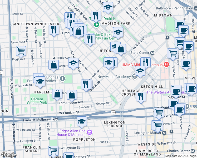 map of restaurants, bars, coffee shops, grocery stores, and more near 101 Independence Avenue Southeast in Washington