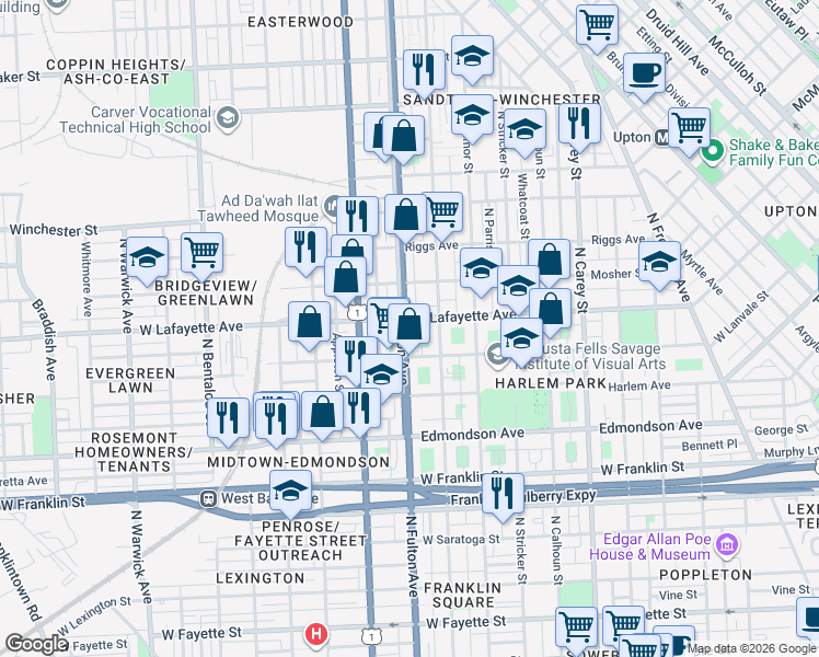 map of restaurants, bars, coffee shops, grocery stores, and more near 101 Independence Avenue Southeast in Washington