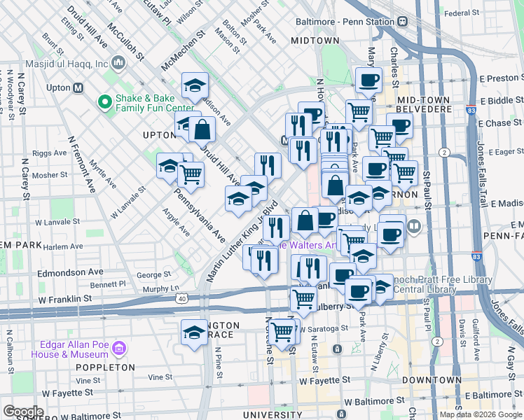 map of restaurants, bars, coffee shops, grocery stores, and more near 101 Independence Avenue Southeast in Washington