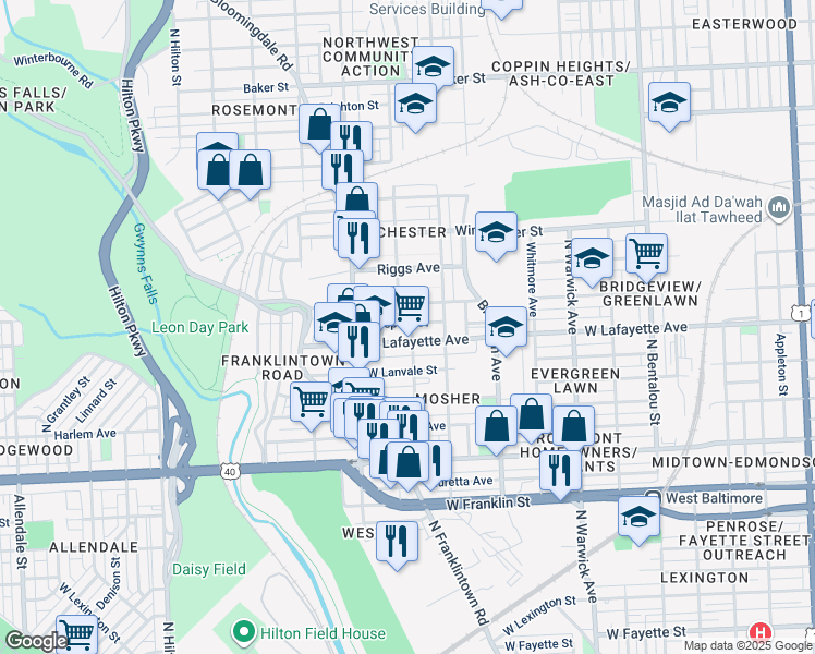 map of restaurants, bars, coffee shops, grocery stores, and more near 908 North Dukeland Street in Baltimore