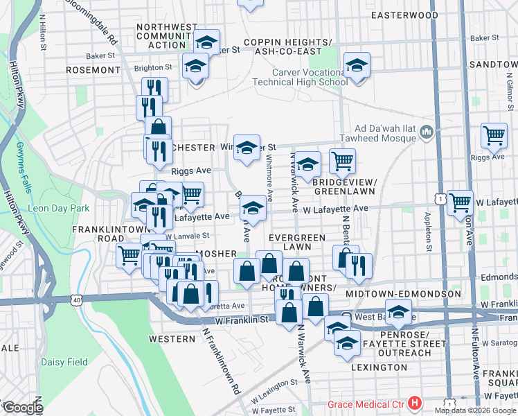map of restaurants, bars, coffee shops, grocery stores, and more near 101 Independence Avenue Southeast in Washington