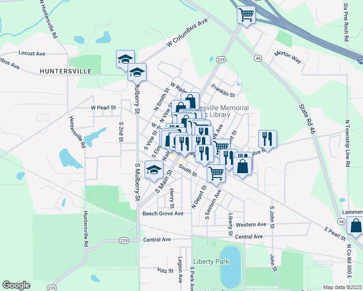 map of restaurants, bars, coffee shops, grocery stores, and more near 38 South Main Street in Batesville
