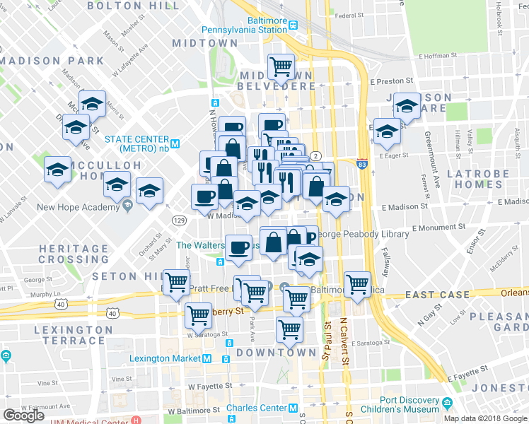 map of restaurants, bars, coffee shops, grocery stores, and more near 101 Independence Avenue Southeast in Washington
