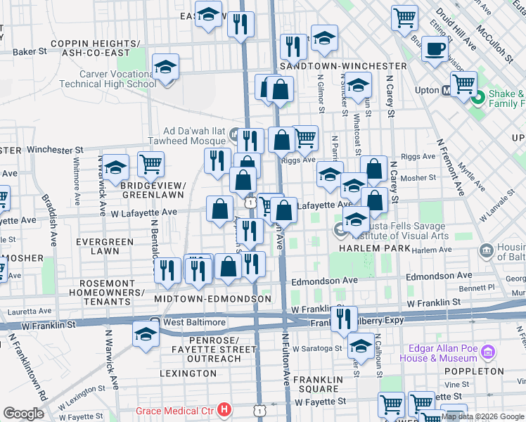 map of restaurants, bars, coffee shops, grocery stores, and more near 101 Independence Avenue Southeast in Washington