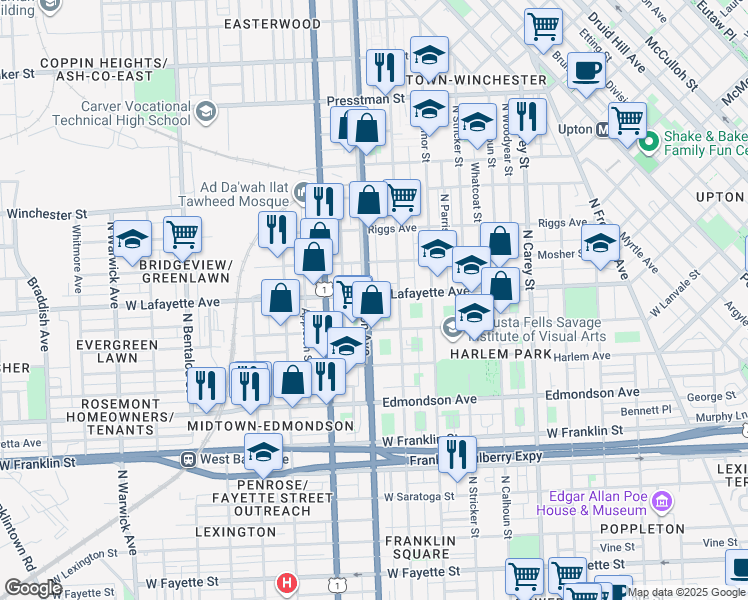map of restaurants, bars, coffee shops, grocery stores, and more near 101 Independence Avenue Southeast in Washington