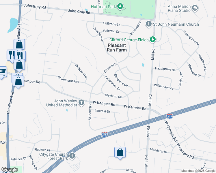 map of restaurants, bars, coffee shops, grocery stores, and more near 11865 Canfield Court in Cincinnati
