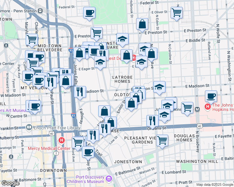 map of restaurants, bars, coffee shops, grocery stores, and more near 727 Harford Avenue in Baltimore