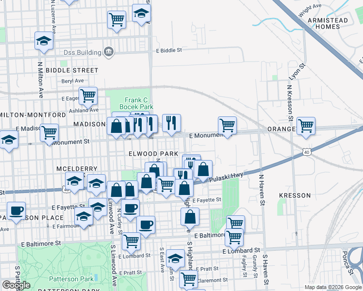 map of restaurants, bars, coffee shops, grocery stores, and more near 101 Independence Avenue Southeast in Washington