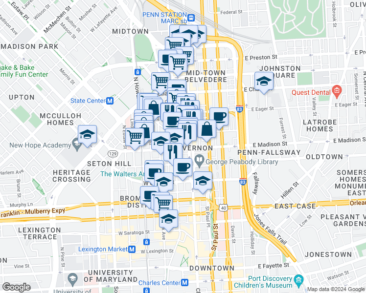 map of restaurants, bars, coffee shops, grocery stores, and more near 101 Independence Avenue Southeast in Washington