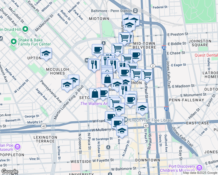 map of restaurants, bars, coffee shops, grocery stores, and more near 101 Independence Avenue Southeast in Washington
