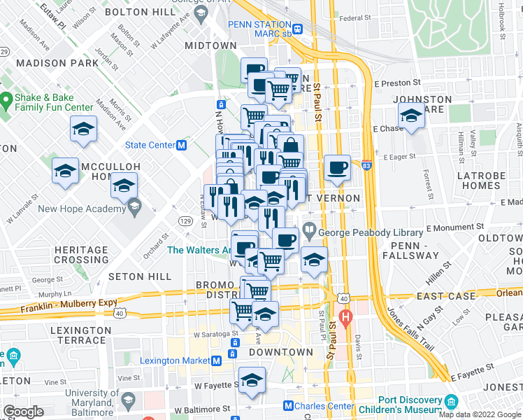 map of restaurants, bars, coffee shops, grocery stores, and more near 101 Independence Avenue Southeast in Washington