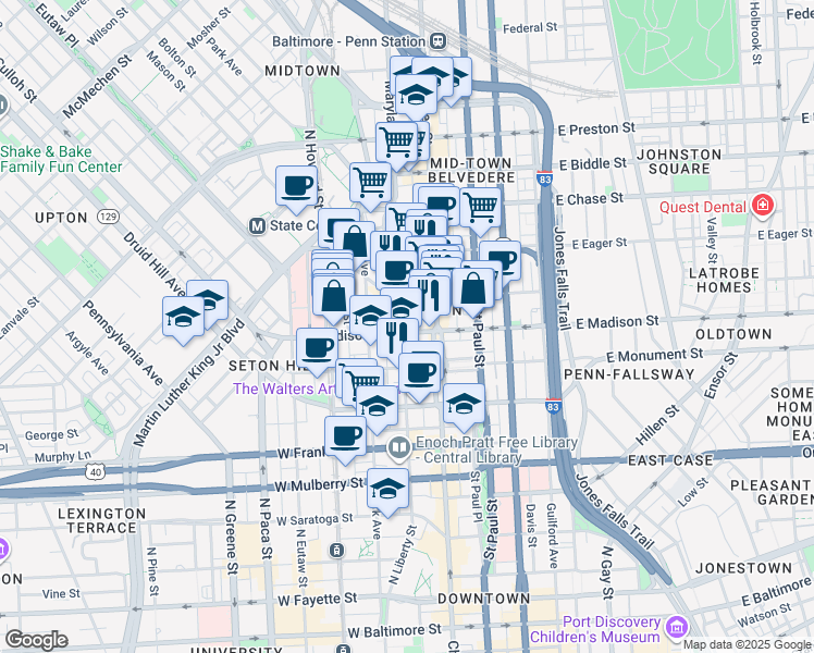 map of restaurants, bars, coffee shops, grocery stores, and more near 101 Independence Avenue Southeast in Washington