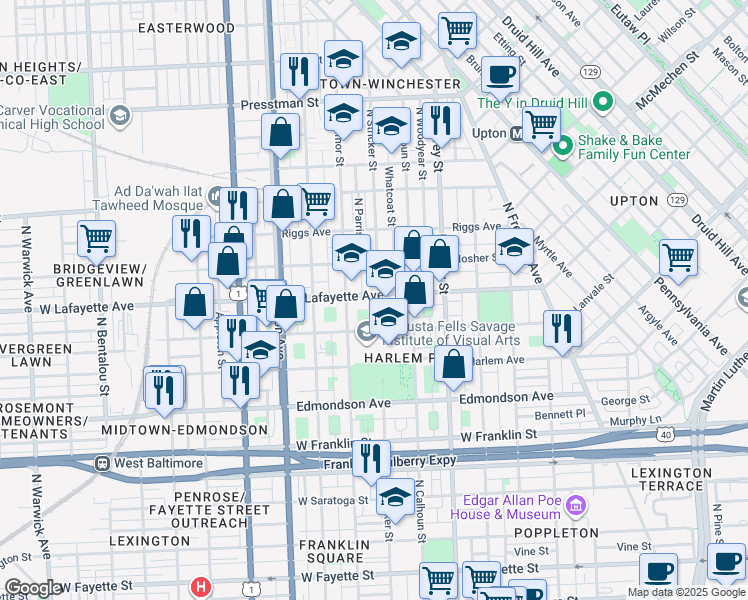map of restaurants, bars, coffee shops, grocery stores, and more near 101 Independence Avenue Southeast in Washington