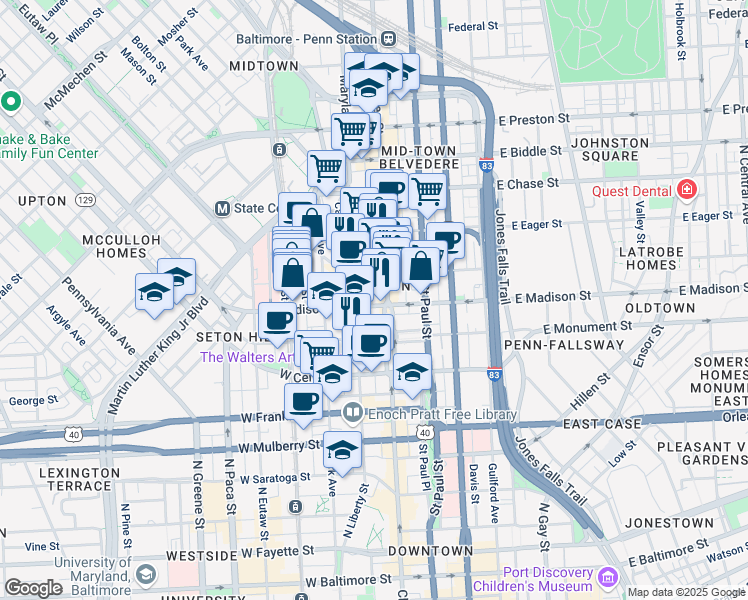 map of restaurants, bars, coffee shops, grocery stores, and more near 101 Independence Avenue Southeast in Washington