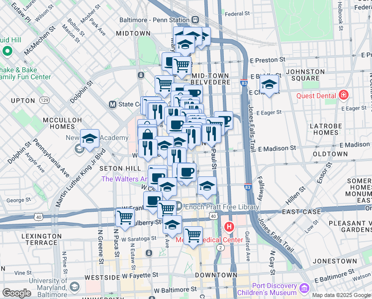 map of restaurants, bars, coffee shops, grocery stores, and more near 101 Independence Avenue Southeast in Washington