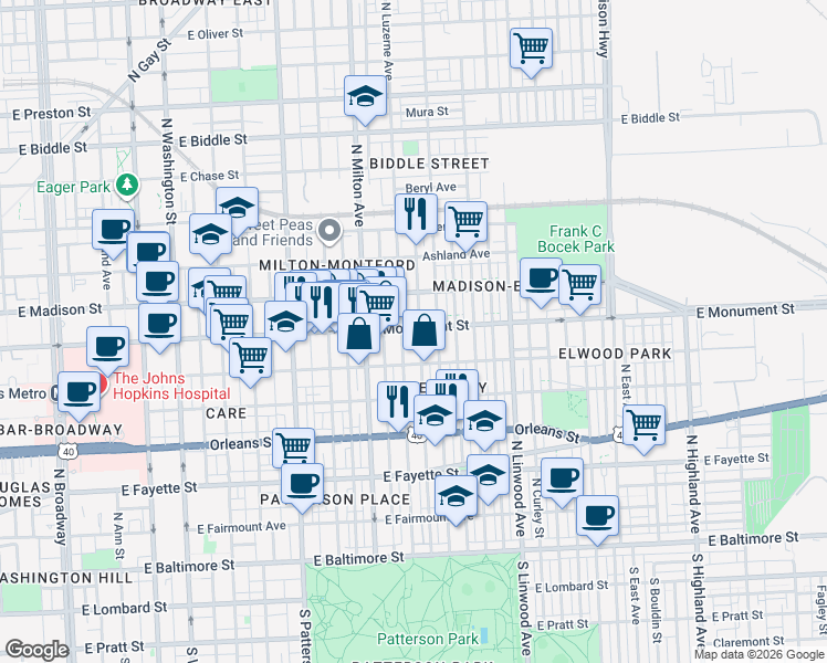map of restaurants, bars, coffee shops, grocery stores, and more near 101 Independence Avenue Southeast in Washington